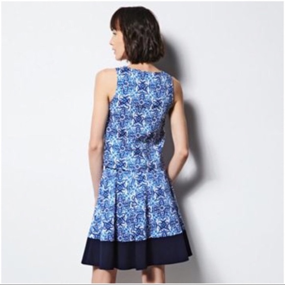 MILLY FOR DESIGNATION Skirt Pleated Stretch A-Line Boho Blue Tile Sizes S M - Picture 5 of 6